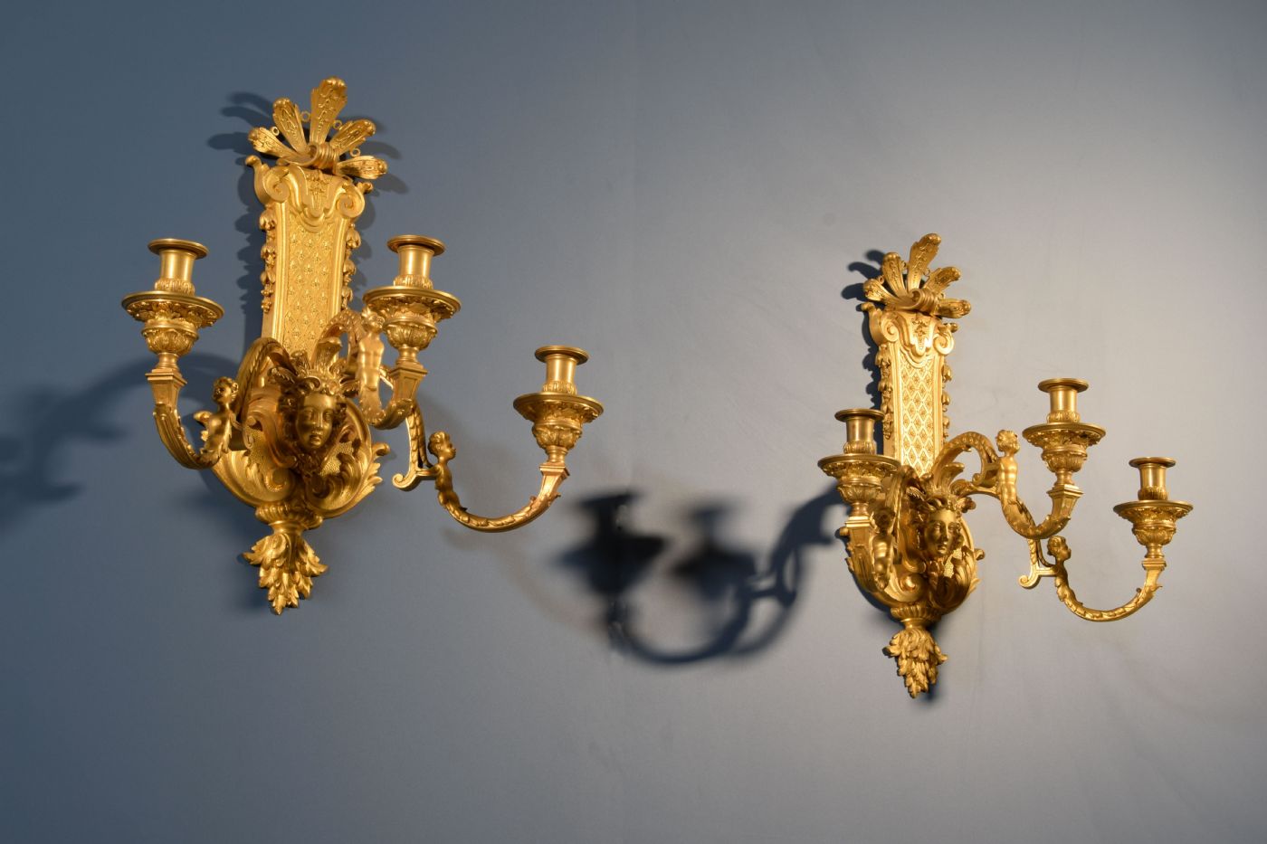 Pair of gilded bronze sconces, France, late 19th century, Regency style